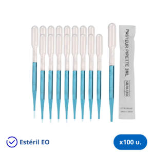 Pipetas Pasteur 3 ml Estéril Individual - Bolsa x 100 Unidades