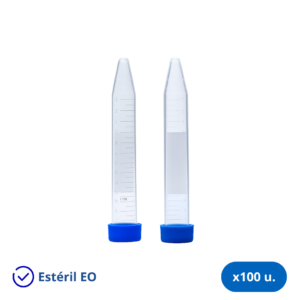 Tubo Cónico 15 ml Estéril con Tapa a Rosca Azul - Bolsa x 100 Unidades